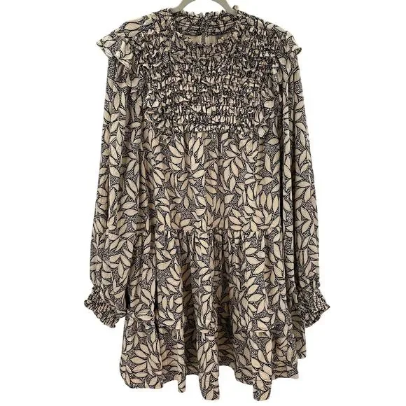 By Anthropologie Long Sleeve Printed Smocked Mini Dress 3X - Picture 7 of 14